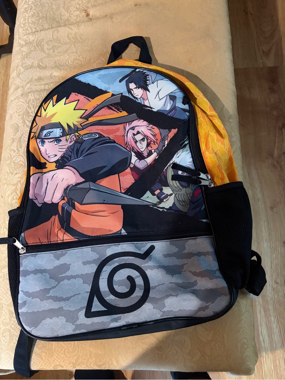 Naruto Character Print Kids Backpack in Yellow & Black